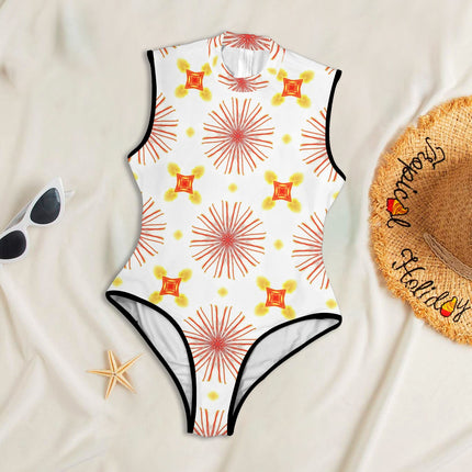 One Piece Back Zip Paddlesuit Orange Starburst