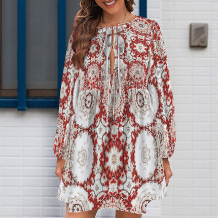 Long Sleeve Tie Front Tunic Frosty Buffalo Berries