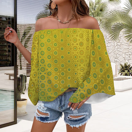 Trumpet Sleeve Off Shoulder Blouse Green & Gold