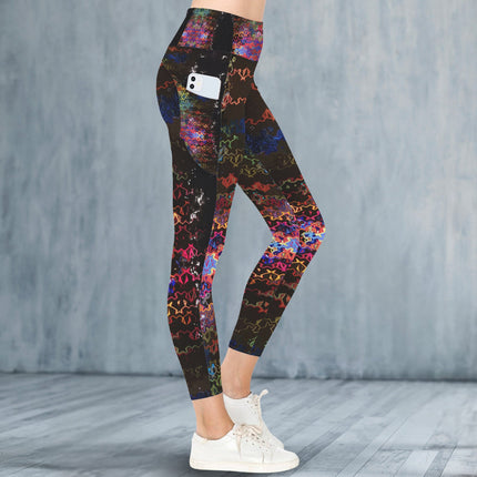 High Waist Pockets Yoga Leggings Glass Multi Black