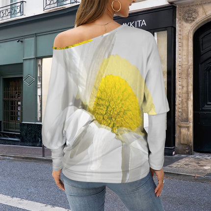 Batwing Long Sleeve Sweater Daisy Watercolor Gray