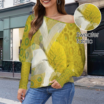 Batwing Long Sleeve Sweater Green & Gold Daisy Watercolor