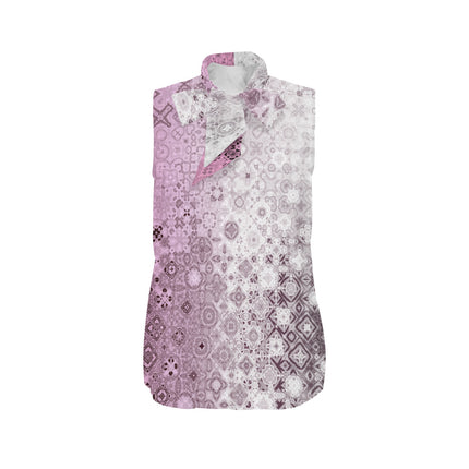 Bow Tie V Neck Sleeveless Blouse Pink Glass Ombre