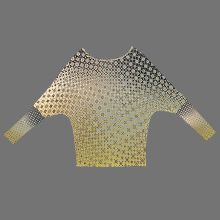 Batwing Long Sleeve Sweater Shattered Windshield Gold Green Gray Ombre