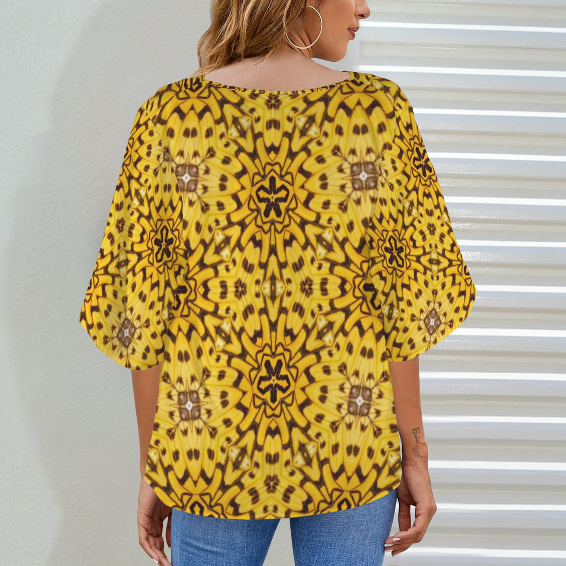 Draped Neck Blouse Butterfly