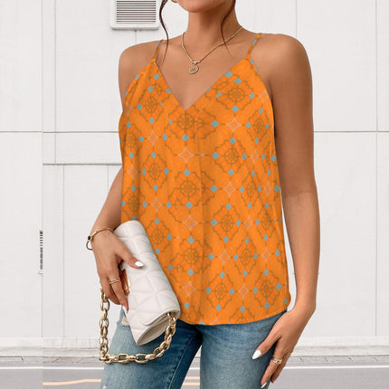 V Neck Cami Orange and Blue Butterfly