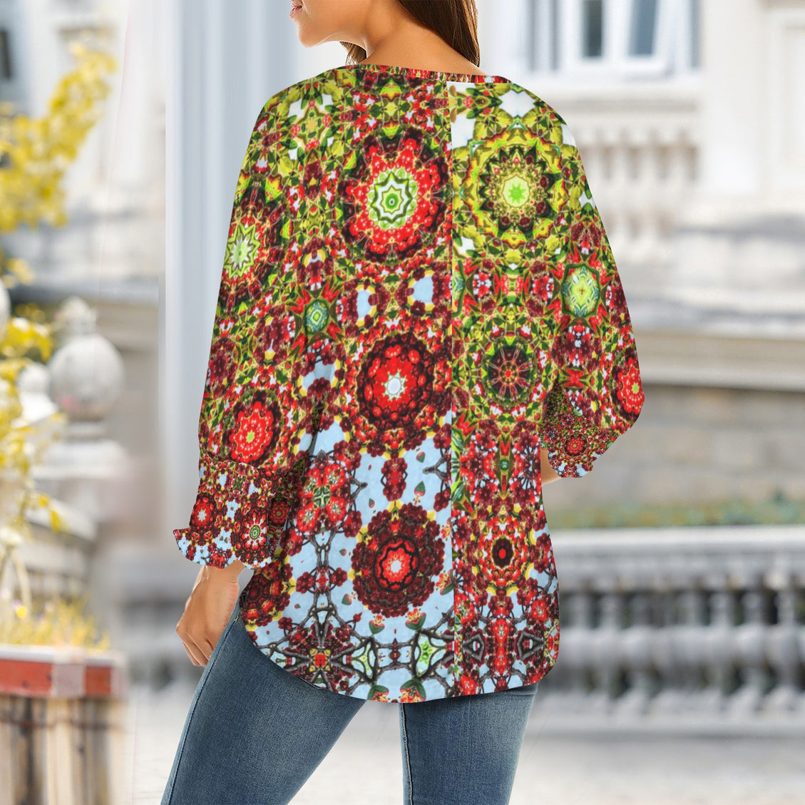 Crew Neck Pleated Sleeve T-Shirt Buffalo Berries Multi