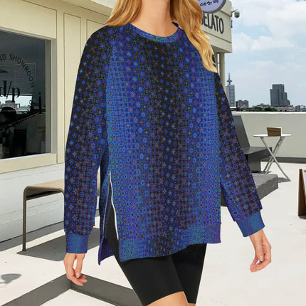 Crew Neck Long Sleeve Side Zip Sweatshirt Blue LIghts Ombre