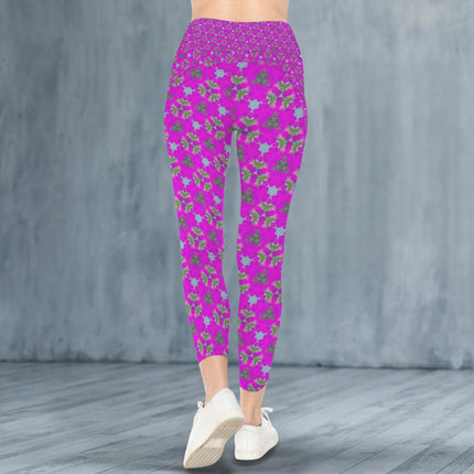 High Waist Pockets Yoga Leggings Fuchsia Floral