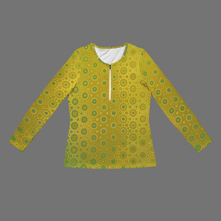 Long Sleeve Zip Front T-Shirt Green & Gold