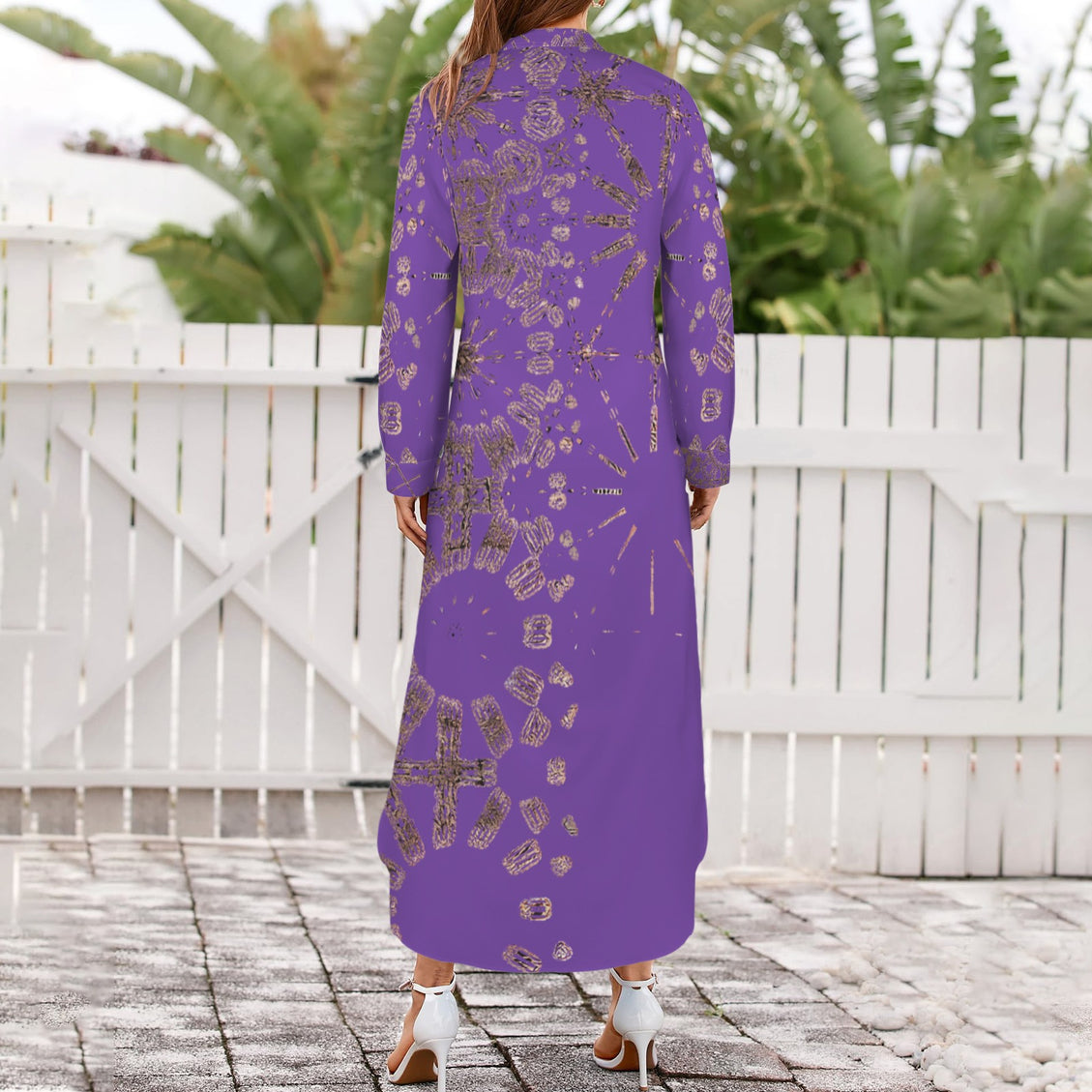 Long Sleeve Shirt Dress Purple and Copper Graphic