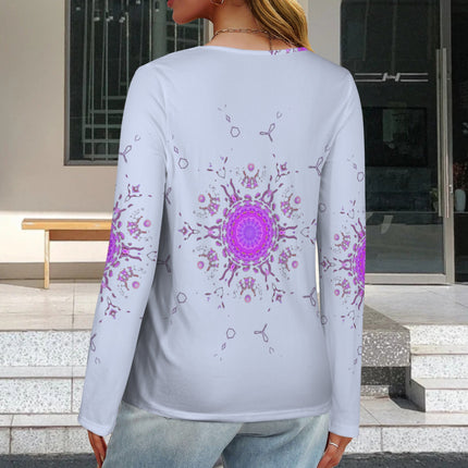 Long Sleeve V Neck Top Periwinkle Bergamot Medallion II