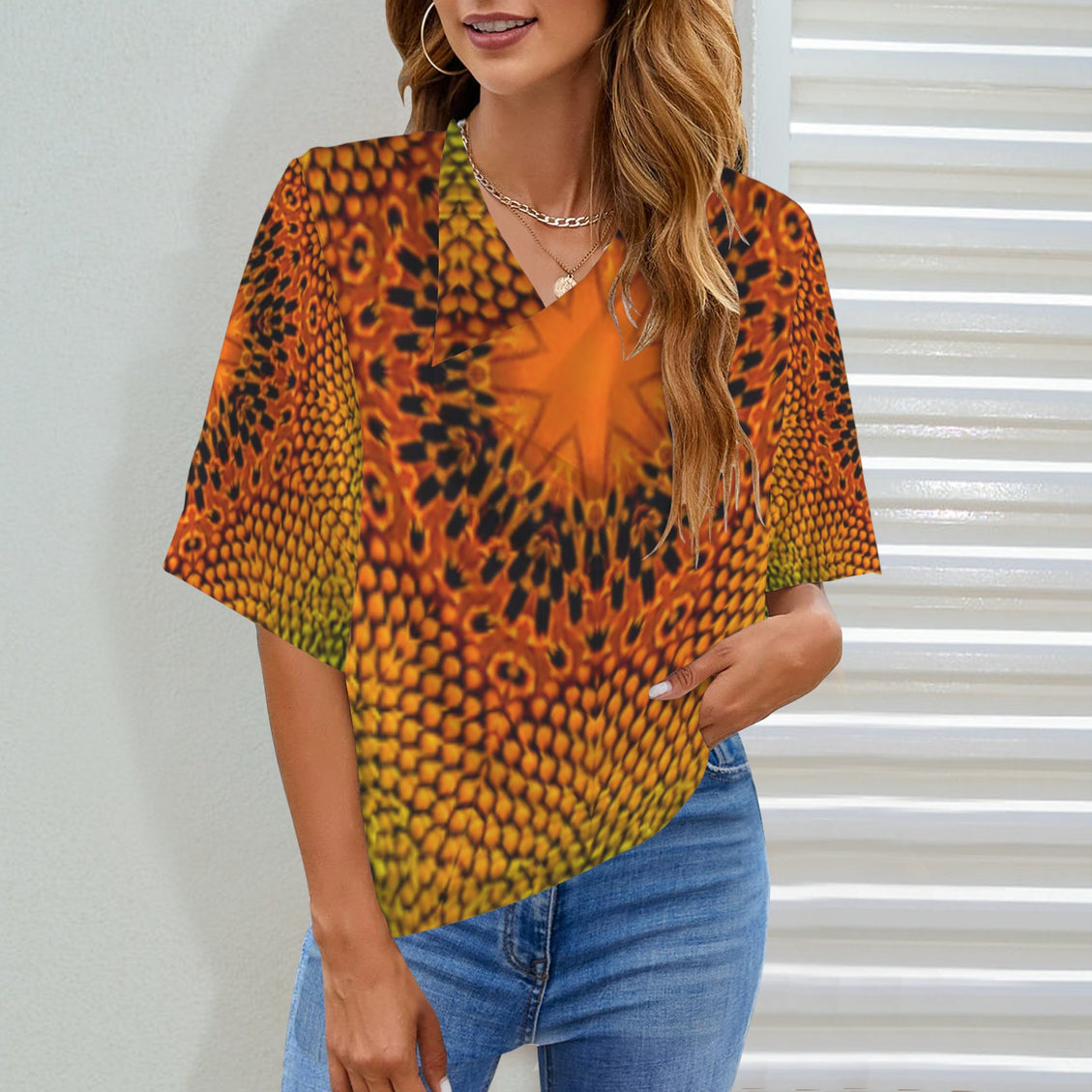 Draped Neck Blouse Sunflower