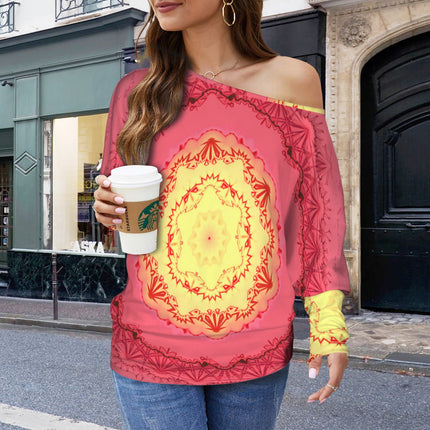 Batwing Long Sleeve Top Red Yellow Medallion