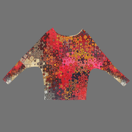 Batwing Long Sleeve Sweater Red Multi Mosaic