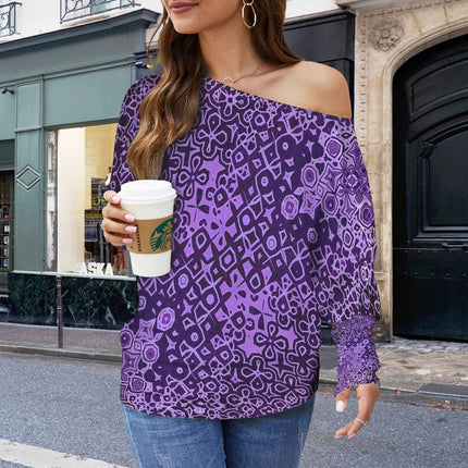 Batwing Long Sleeve Sweater Purple and Black Abstract