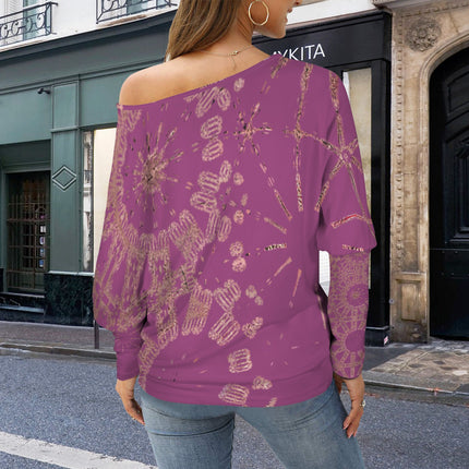 Batwing Sleeve Top Cranberry and Rose Gold Graphic