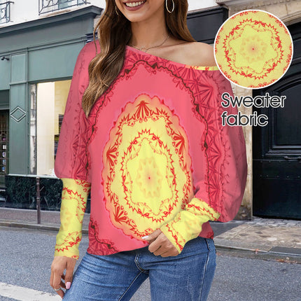 Batwing Long Sleeve Top Red Yellow Medallion