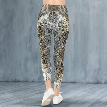 High Waist Pockets Yoga Leggings Shimmering Feathers