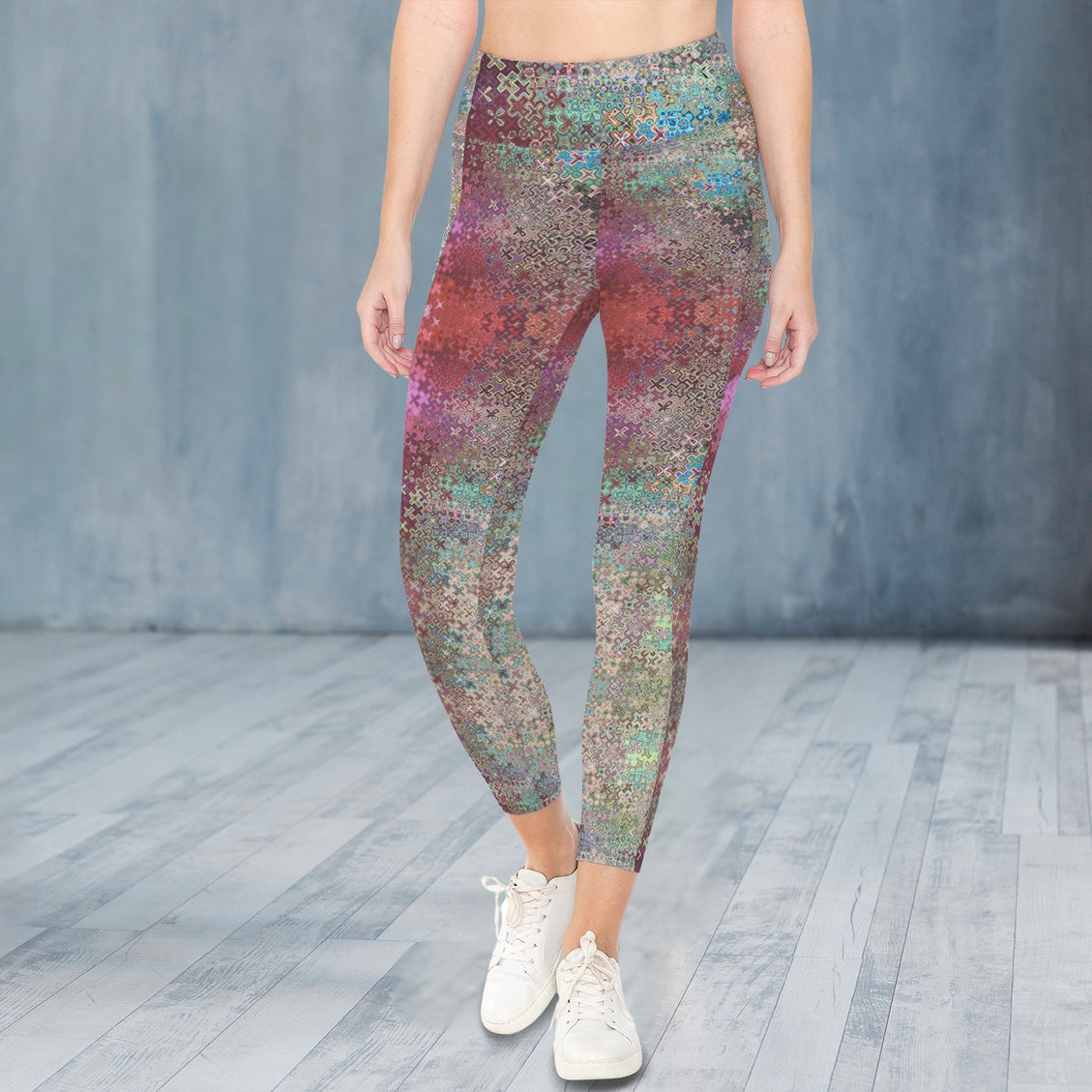 High Waist Pockets Yoga Leggings Peacock Feathers Ombre