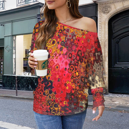 Batwing Long Sleeve Sweater Red Multi Mosaic