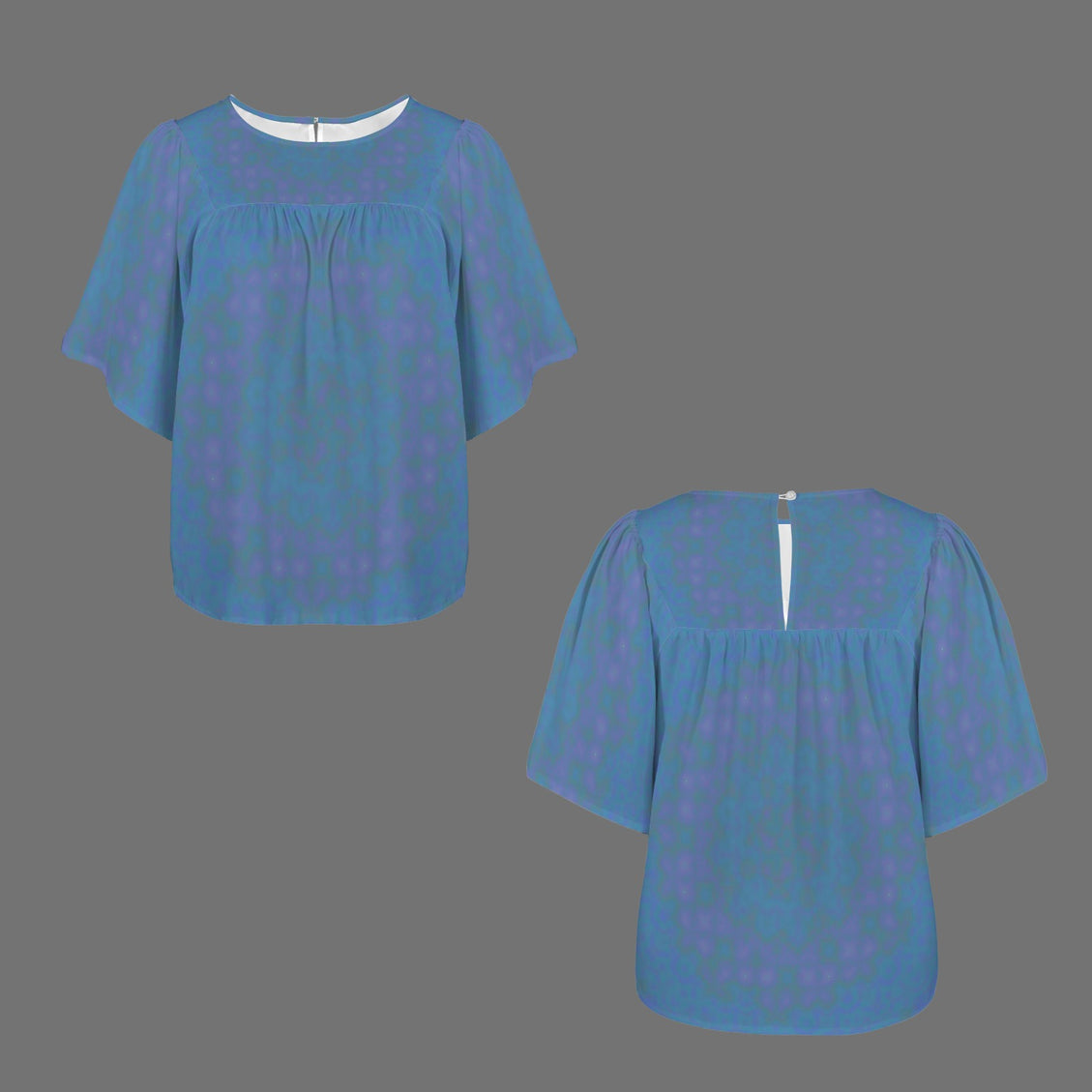 Bell Sleeve Blouse Blue Watercolor