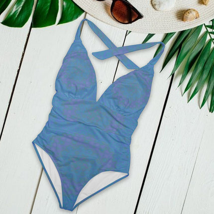 Halter V Neck One Piece Blue Watercolor