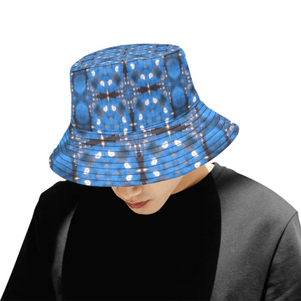 Bucket Hat Unisex Frosty Trees Blue Tartan Plaid