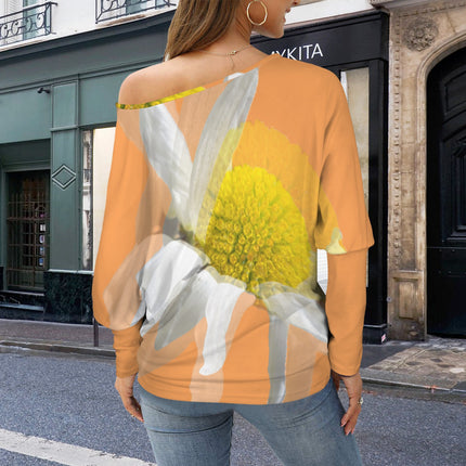 Batwing Long Sleeve Sweater Daisy Watercolor Tangerine