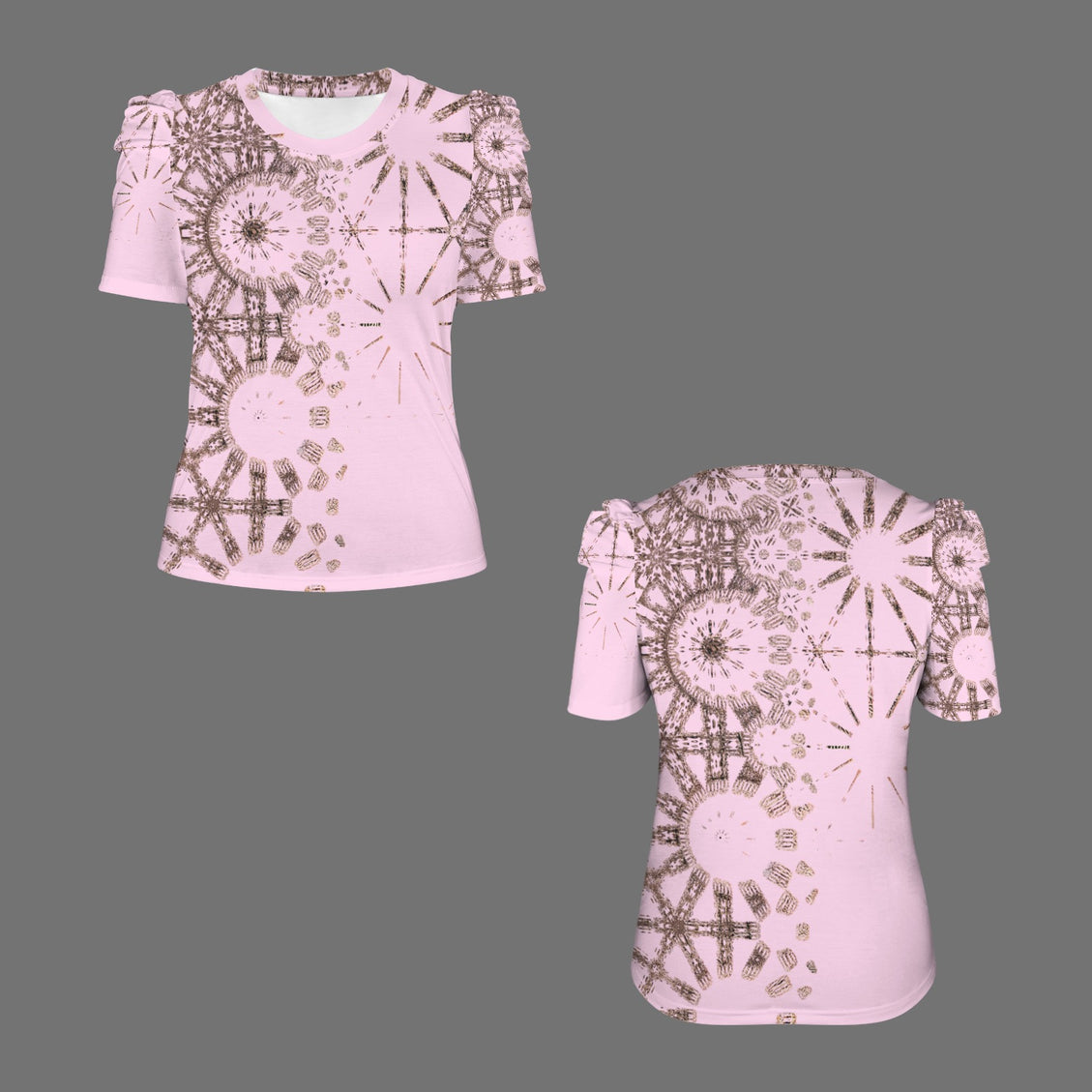 Puff Sleeve T-Shirt Pink and Copper Metallic Graphic