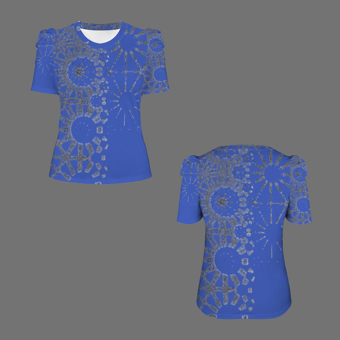 Puff Sleeve T-Shirt Blue and Silver Metallic Graphic