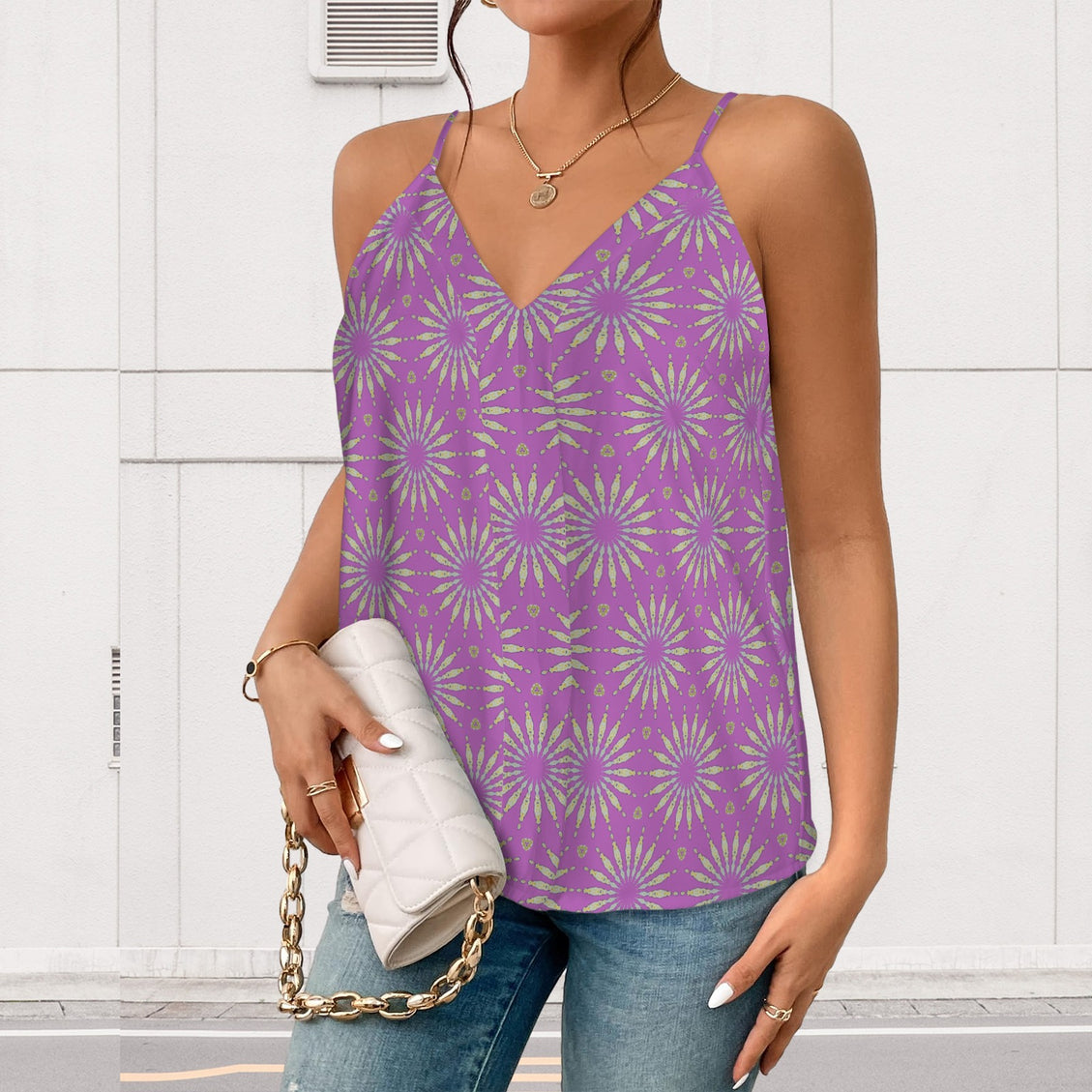 V Neck Cami Fuchsia Sunflower Starburst