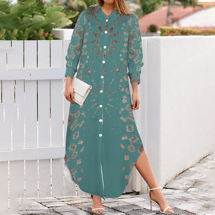 Long Sleeve Shirt Dress Copper and Teal Graphic