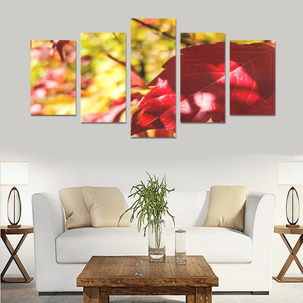 Fall Leaves Red and Gold 5 Piece Wall Art Canvas