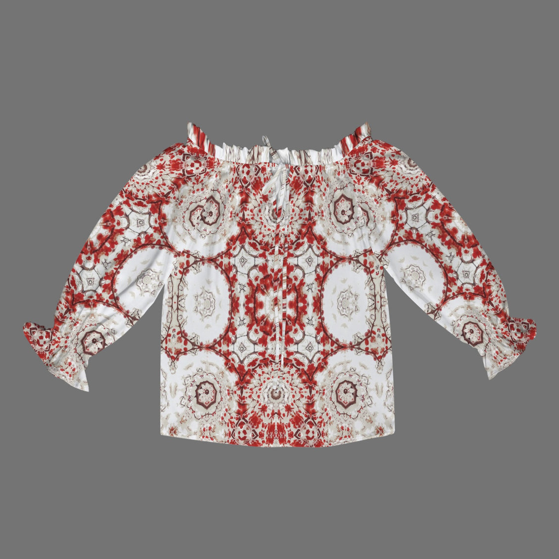 Off Shoulder Lantern Sleeve Blouse Frosty Buffalo Berries