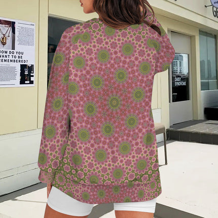 Crew Neck Long Sleeve Side Zip Sweatshirt Cactus in Bloom