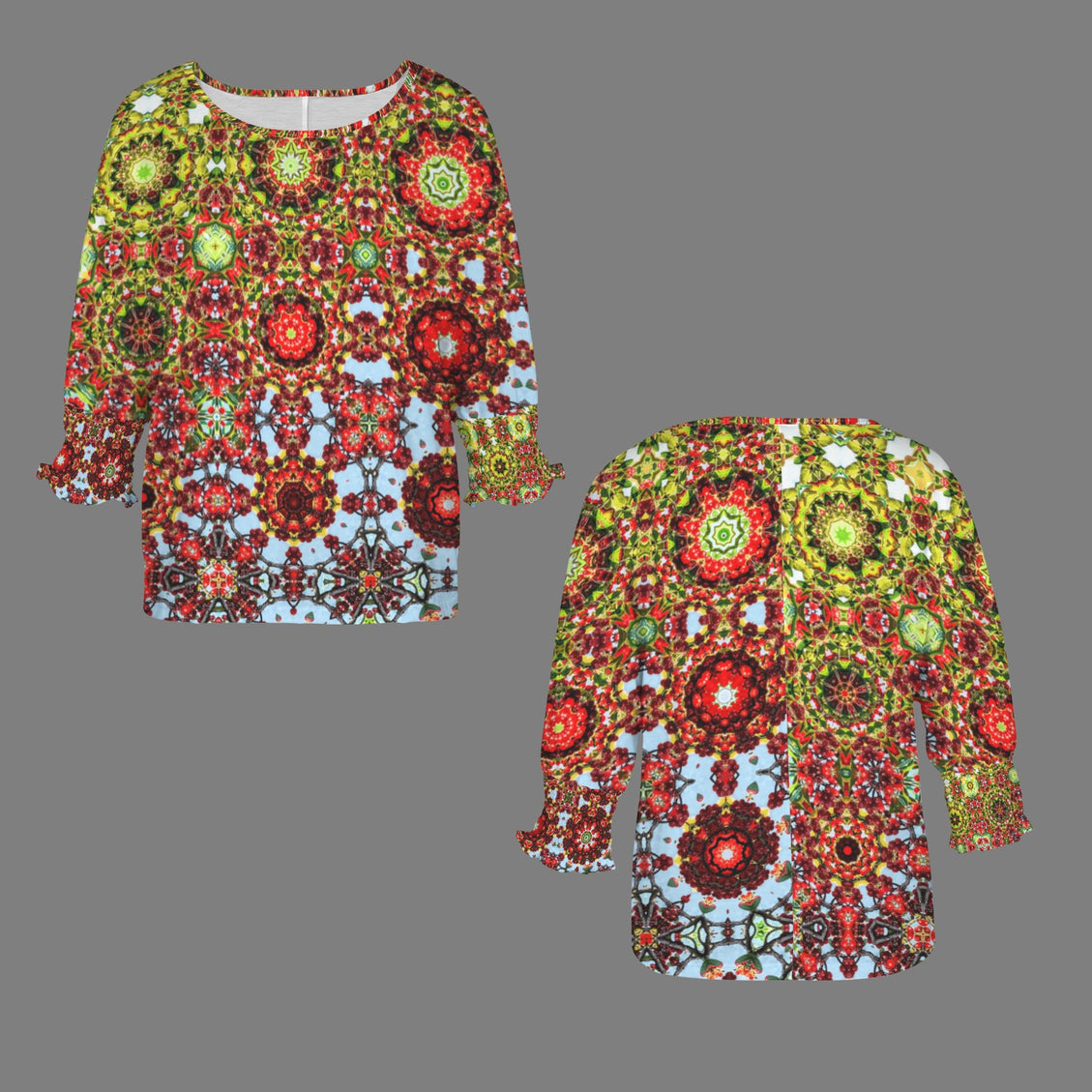 Crew Neck Pleated Sleeve T-Shirt Buffalo Berries Multi