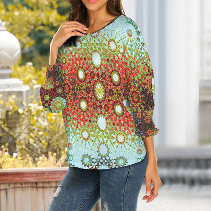 Crew Neck Pleated Sleeve T-Shirt Buffalo Berries Multi