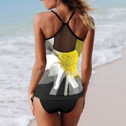 Mesh Back Tankini Daisy Watercolor Black