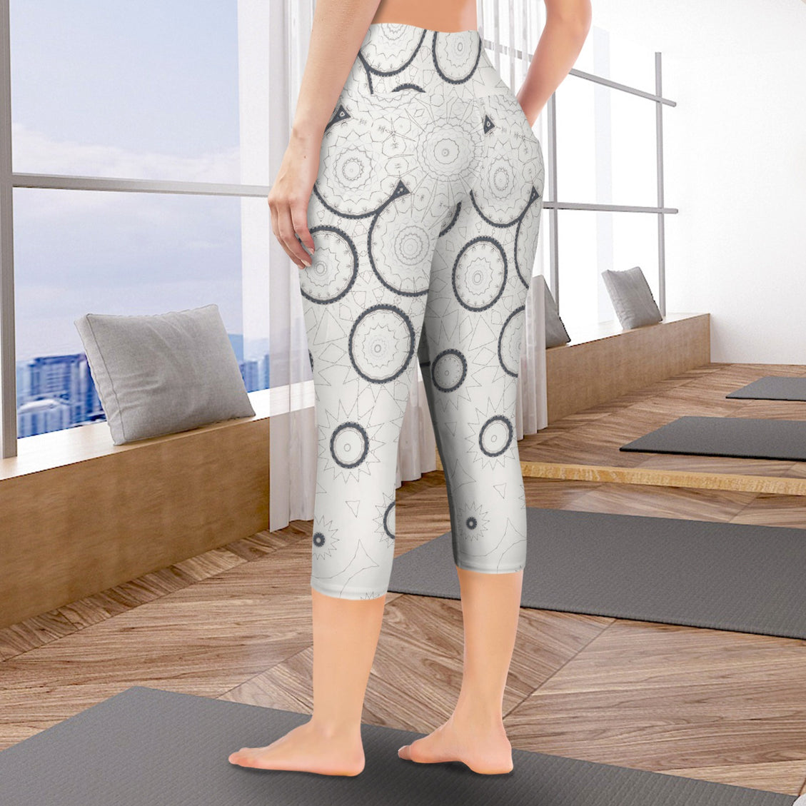 Yoga Capri Pants Black and White Geometric