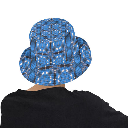 Bucket Hat Unisex Frosty Trees Blue Tartan Plaid