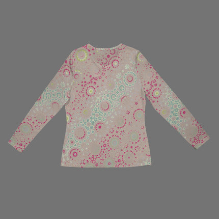 Long Sleeve Zip Front T-Shirt Petunias Abstract