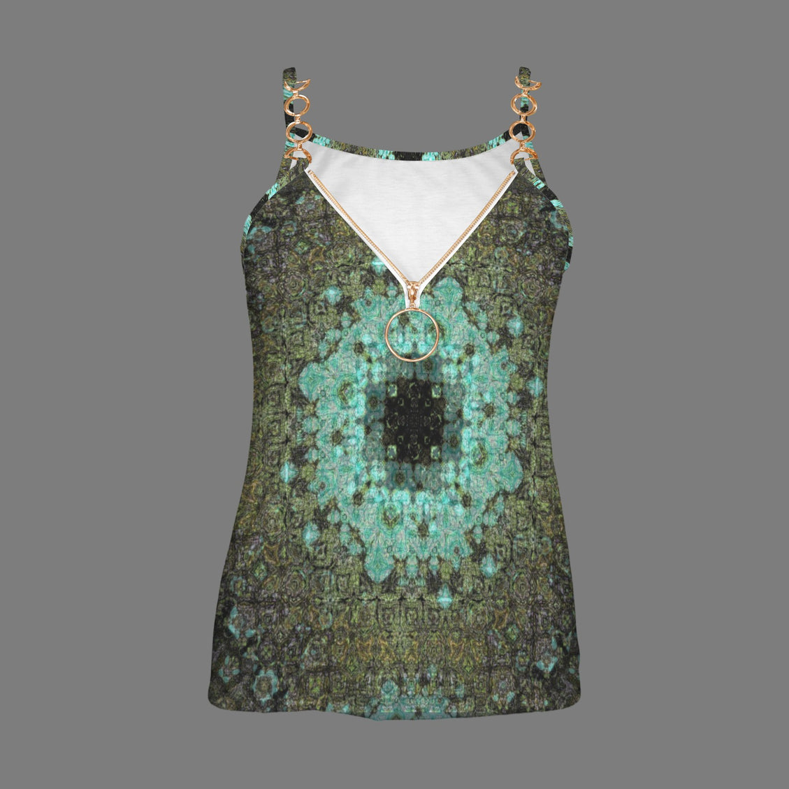 V Neck Chain Cami Blue Algae