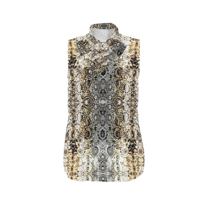 Bow Tie V Neck Sleeveless Blouse Shimmering Feathers