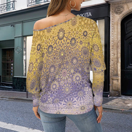 Batwing Long Sleeve Top Purple & Gold