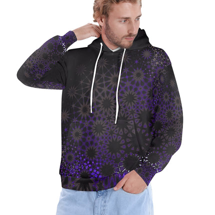 Men's Hoodie Black and Purple Abstract