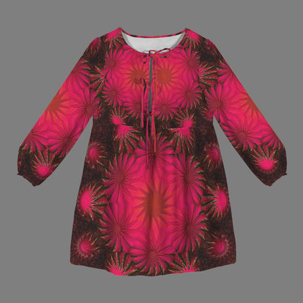 Long Sleeve Tie Front Tunic Fuchsia and Black Mandela