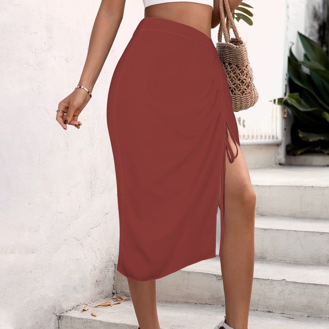 Drawstring Ruched Skirt Barn Red