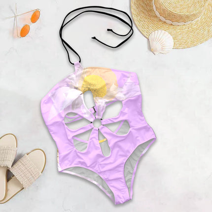 Flower Cut Out One Piece Swimsuit Daisy Watercolor Lavendar