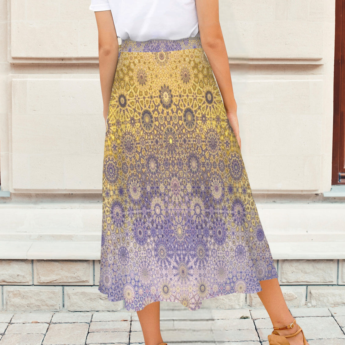 Tie Waist Wrap Skirt Gold and Lavendar Ombre